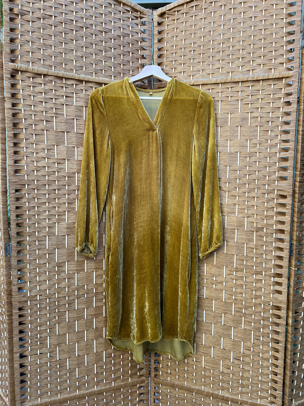 Goldenrod - Silk Velvet Long Sleeve Dress - size S