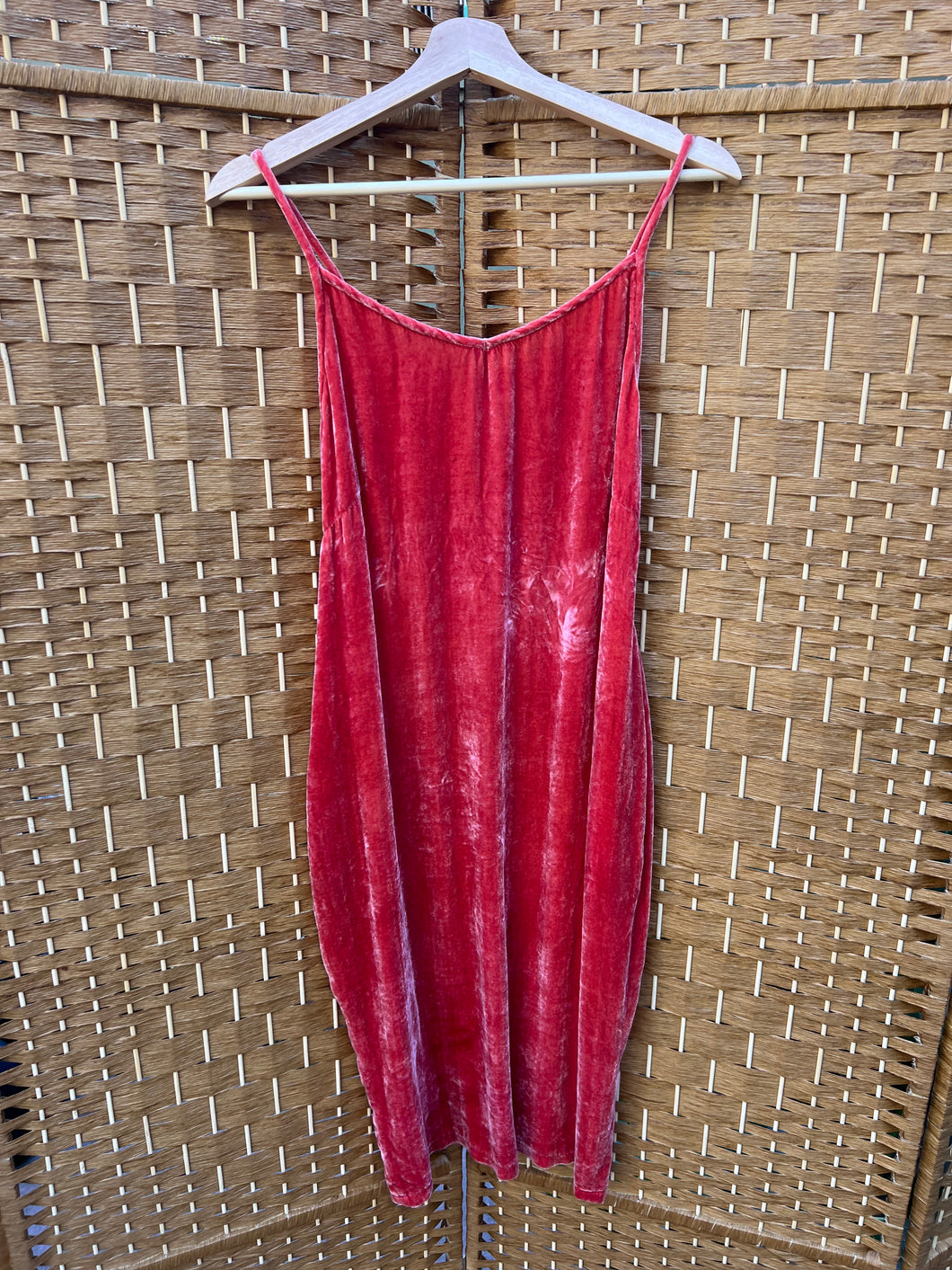 Coral - Silk Velvet Slip Dress - size S